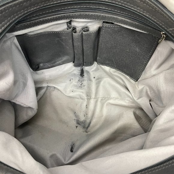 Piel Colombian Leather Shoulder Bag Gray Zippered Medium Laptop Tote - Picture 10 of 11